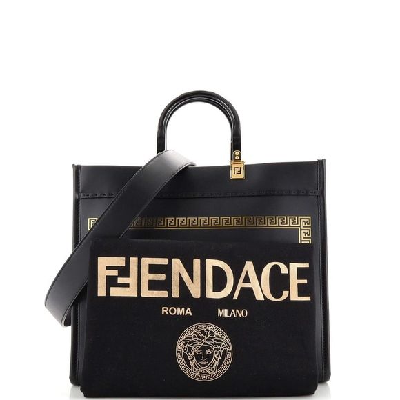Fendi x Versace Fendace Convertible Sunshine Shopper Tote Printed Leather Medium - Picture 2 of 7